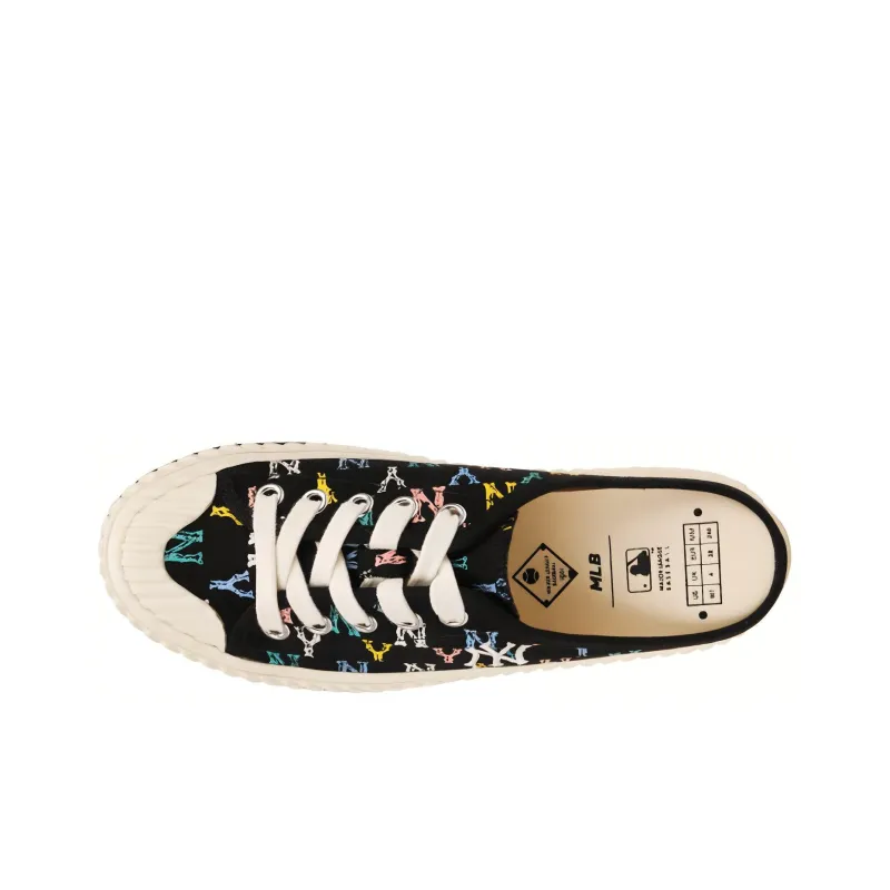 MLB Playball Mule Monogram Anti Slip Wear Resistant Low Top Canvas Shoes Unisex Black-3