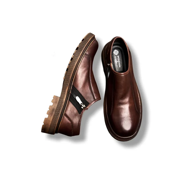 Brounvanm Men's Casual Shoes Men Low Top Red Coffee/Light Brown-3