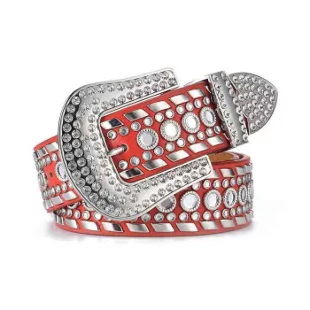 PISHUSHU Individual Stud Full Diamond PU Leather Belt Women's 5 Colors Available For Selection Width  3.8cm