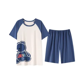 Close-fitting Areas Pajama Set Men's Wavy Blue
