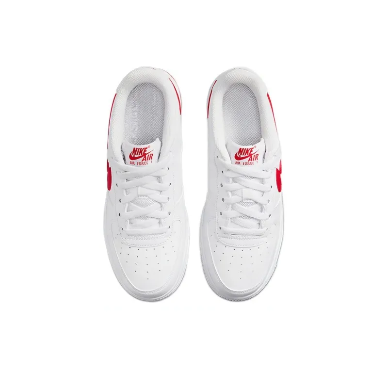 Nike Air Force 1 Low White Red Cut Out Swoosh GS-3