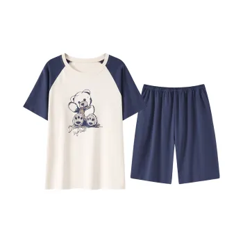 Close-fitting Areas Pajama Set Men's Gray Blue