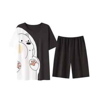 Close-fitting Areas Pajama Set Men's Black