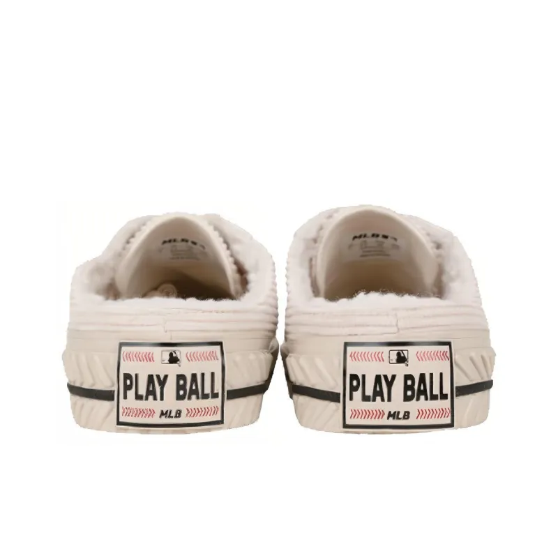 MLB Playball Mule Anti Slip And Wear Resistant Warm Low Top Canvas Shoes Unisex White-4