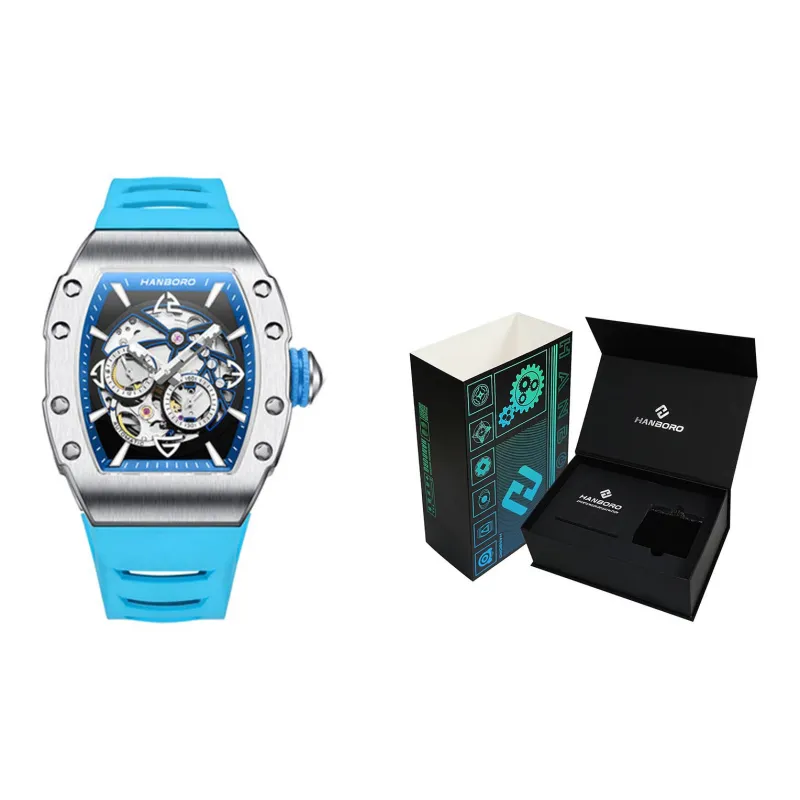 HANBORO Automatic Mechanical Movement Watch Men's Watches Cut-Out Dial HBR991-BL-1