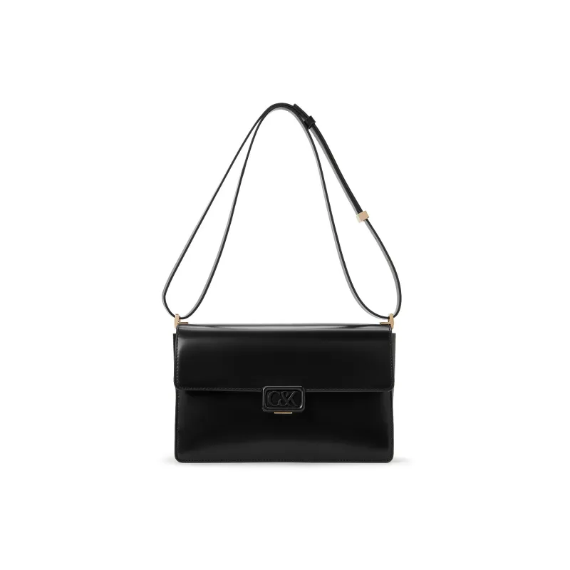 CHARLES&KEITH Cow Leather Crossbody Bag Medium Size Women's Black/Nude Flesh-0