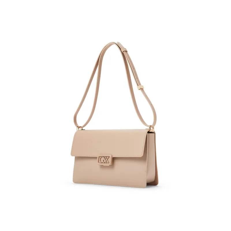 CHARLES&KEITH Cow Leather Crossbody Bag Medium Size Women's Black/Nude Flesh-7