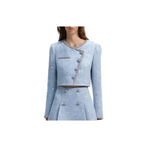 Self-portrait Cropped Coats Women's Misty Blue