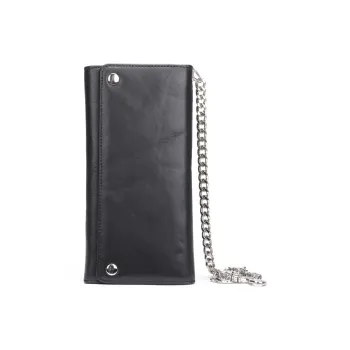 NOMK Top Grain Cow Leather Wallets Card Holders Regular Men's Black
