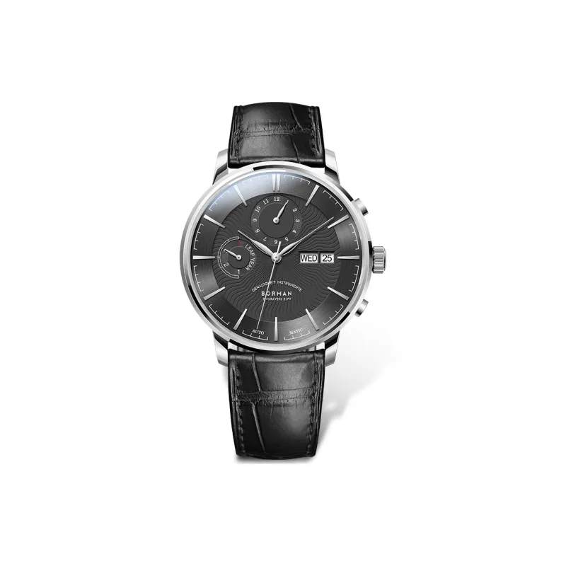 BORMAN Fashion Casual Style Automatic Mechanical Movement Genuine Leather Strap Watch Men's Watches Black Dial-2