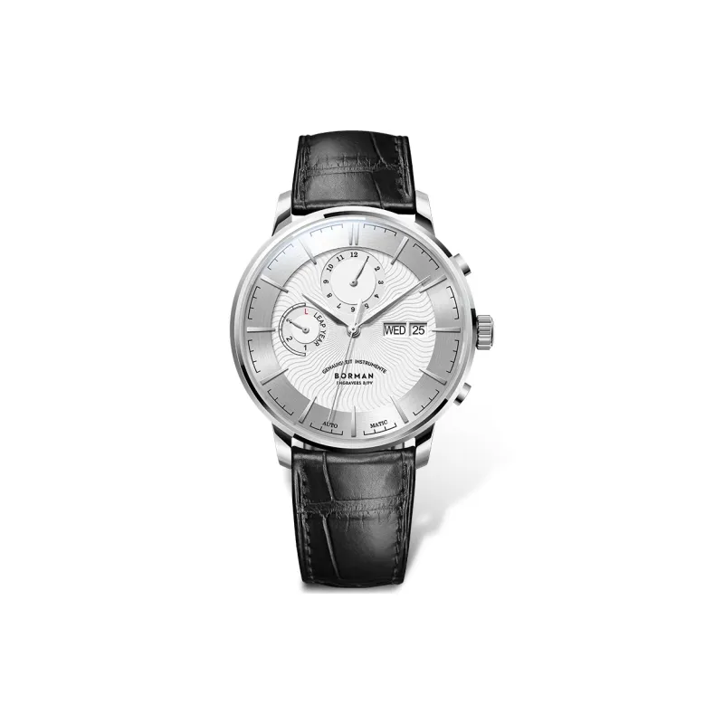 BORMAN Fashion Casual Style Automatic Mechanical Movement Genuine Leather Strap Watch Men's Watches Black Dial-5