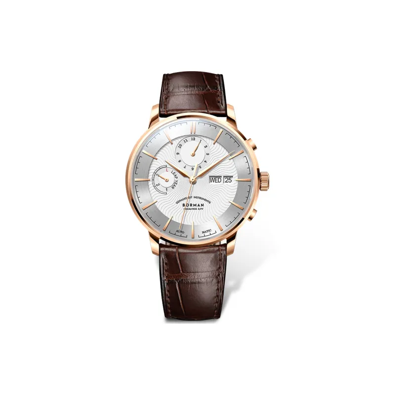 BORMAN Fashion Casual Style Automatic Mechanical Movement Genuine Leather Strap Watch Men's Watches Black Dial-7