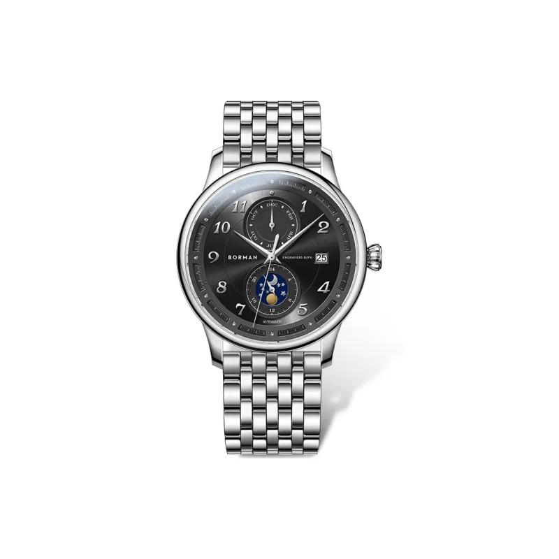 BORMAN Automatic Mechanical Movement Genuine Leather Strap Watch Men's Watches Black Dial-0