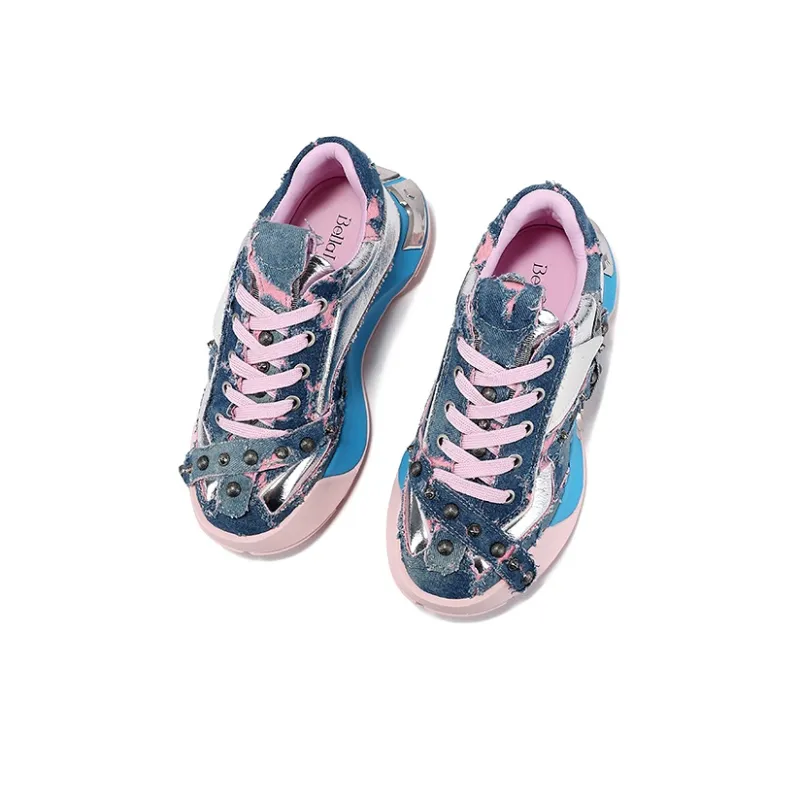 BELLALILY Slip Resistant Lightweight Height Increasing Low Top Chunky Sneakers Women's-5