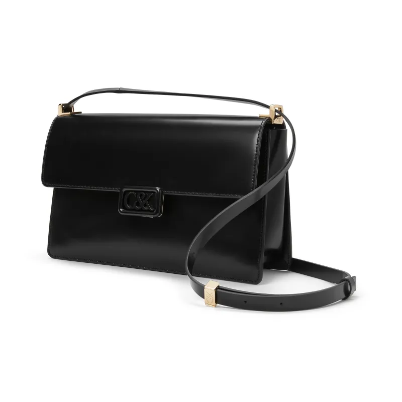 CHARLES&KEITH Cow Leather Crossbody Bag Medium Size Women's Black/Nude Flesh-2