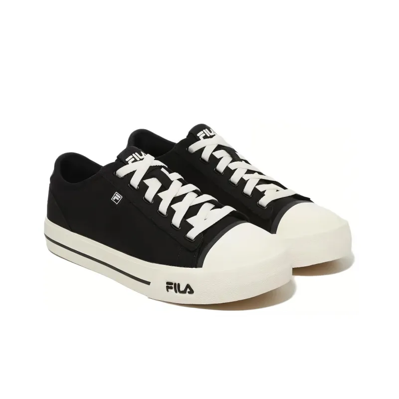 FILA Slip Resistant Abrasion Resistant Shock Absorbers Low Top Canvas Shoes Unisex Black White-3