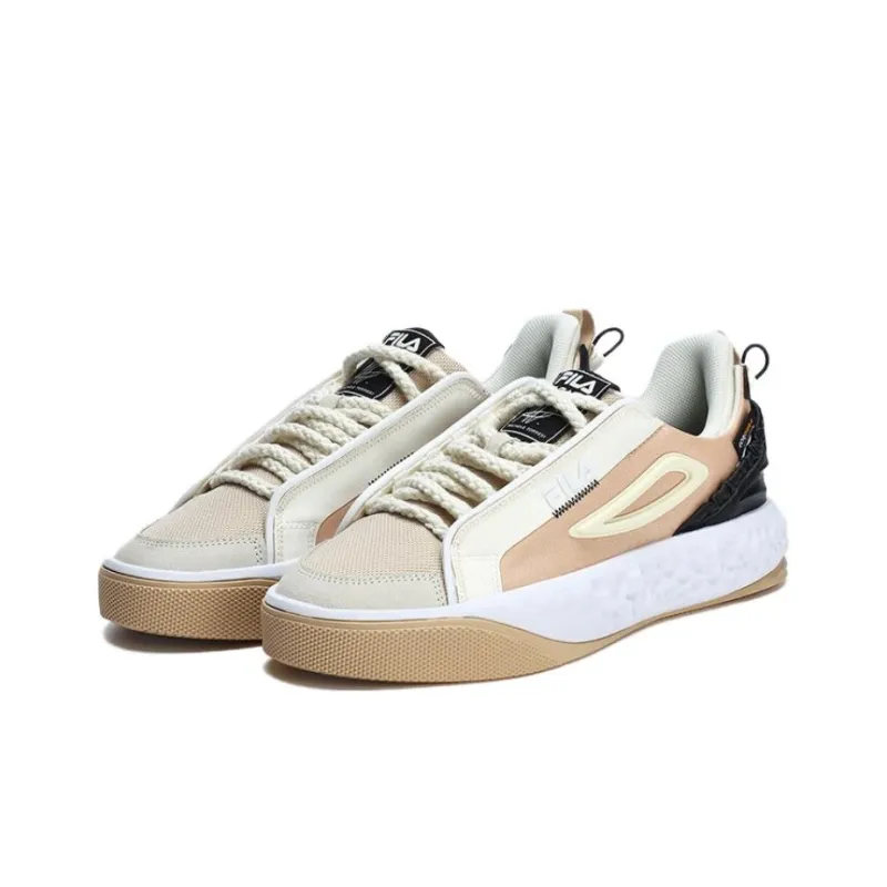 FILA VIVA Anti Slip Wear Resistant Low Top Skateboard Shoes Men's White Brown-3
