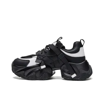 Kappa Anti Slip Wear Resistant Breathable Lightweight Low Top Chunky Sneakers Women's Black White