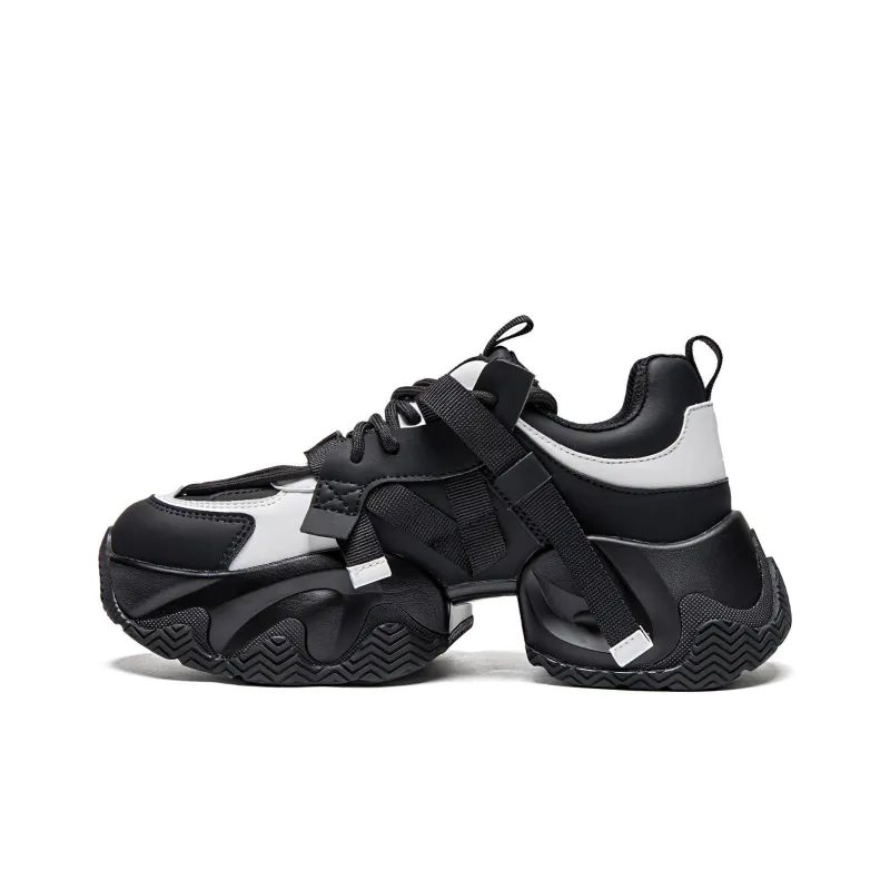 Kappa Anti Slip Wear Resistant Breathable Lightweight Low Top Chunky Sneakers Women's Black White-0