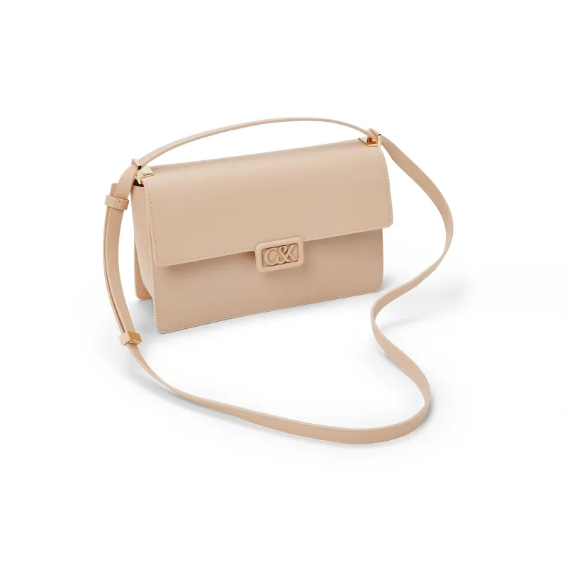 CHARLES&KEITH Cow Leather Crossbody Bag Medium Size Women's Black/Nude Flesh-8