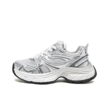 CHERRY&KALIKA Cushioning, Slip Resistant, Abrasion Resistant, Breathable Low Top Chunky Sneakers Women's Silver