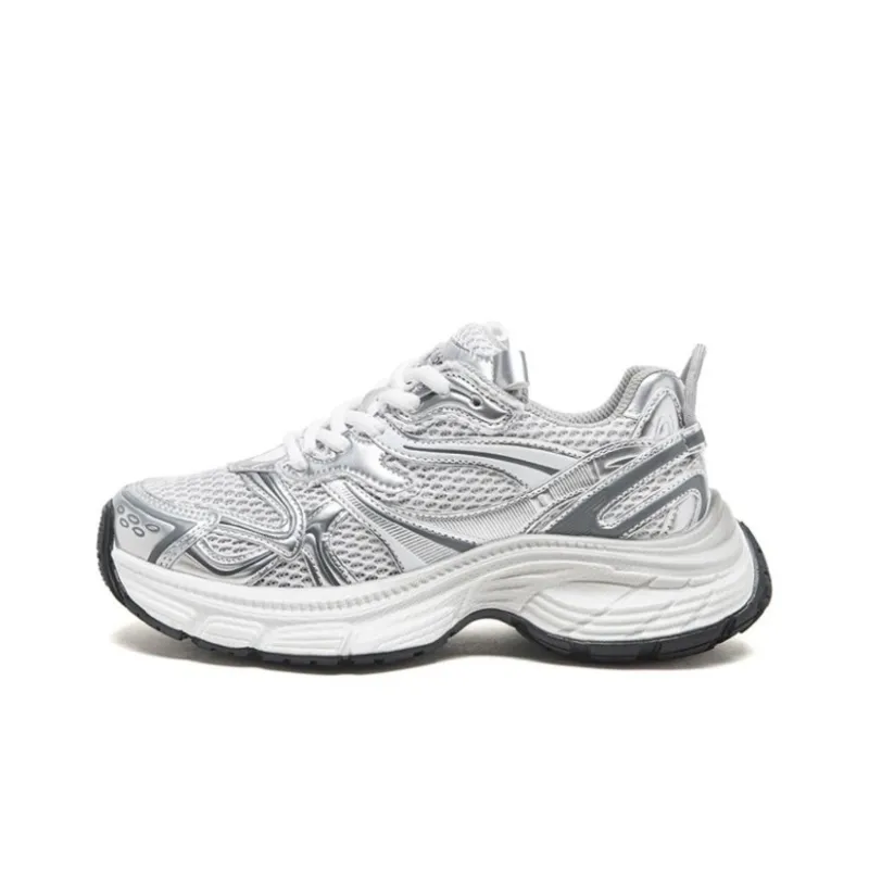 CHERRY&KALIKA Cushioning, Slip Resistant, Abrasion Resistant, Breathable Low Top Chunky Sneakers Women's Silver-0