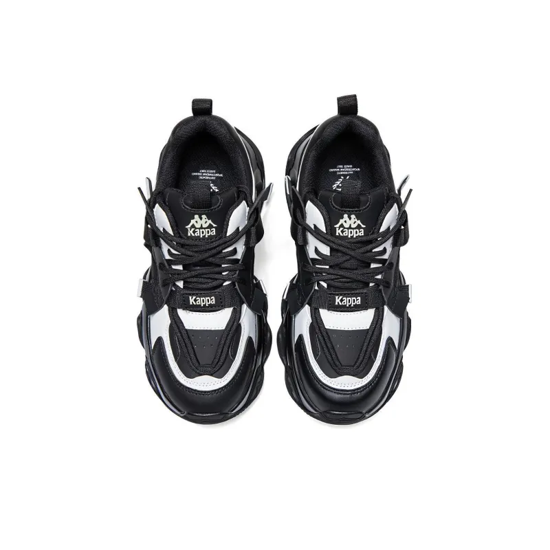 Kappa Anti Slip Wear Resistant Breathable Lightweight Low Top Chunky Sneakers Women's Black White-3