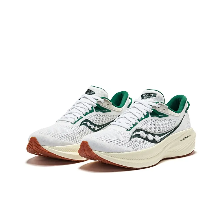 Saucony Triumph 21 Durable Breathable Low Top Running Shoes Men's White Green-3