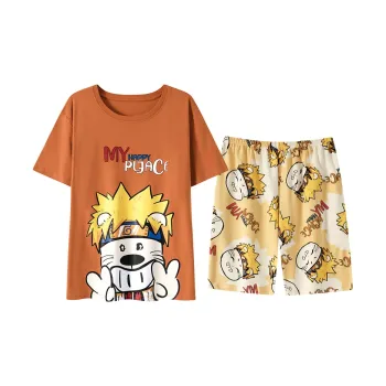 Close-fitting Areas Summer Pajama Set Men's Yellow Brown