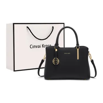 Simvay Clos Cow Leather With Synthetic Leather Mom's Handbag Shoulder Bag Tote Medium Size Women's Black/Ecru