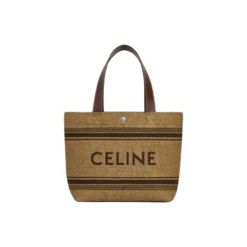 CELINE Cabas Fabric Cow Leather Patchwork Shoulder Bag Crossbody Bag Handbag Mini Men's Natural & Chestnut
