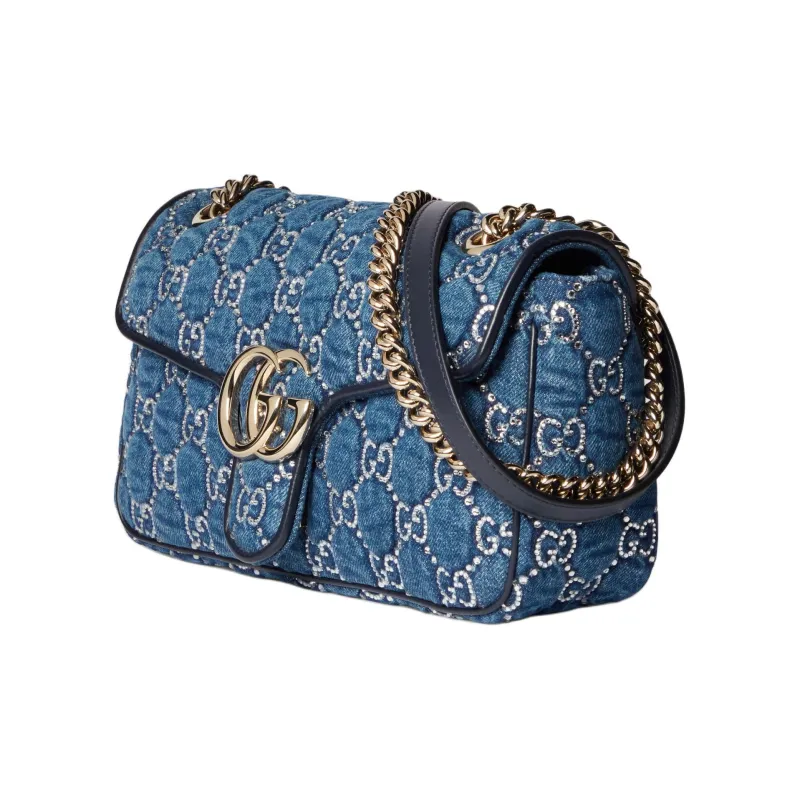 GUCCI GG Marmont Denim Portable Crossbody Bag, Shoulder Bag Women's Blue-1