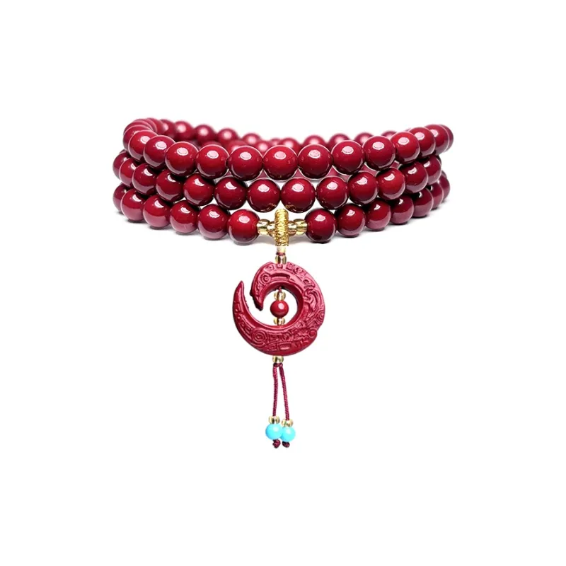 MOUNTAINS AND MANS Reconstructed Cinnabar Auspicious Fortune Beaded Bracelet Unisex-8