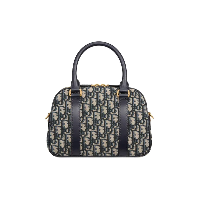 DIOR Oblique Print Bowling Bag, Handbag, Shoulder Bag, Crossbody Bag Medium Size Women's Blue-2