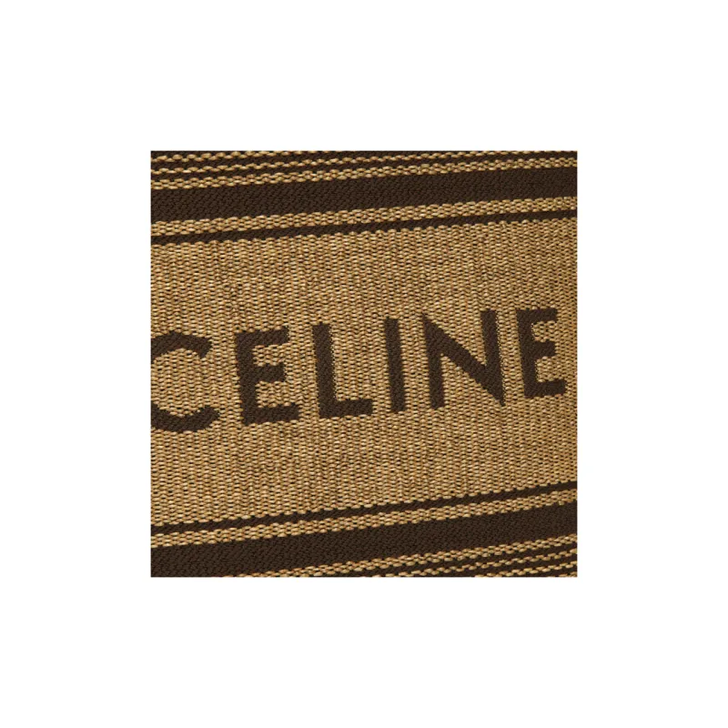 CELINE Cabas Fabric Cow Leather Patchwork Shoulder Bag Crossbody Bag Handbag Mini Men's Natural & Chestnut-4
