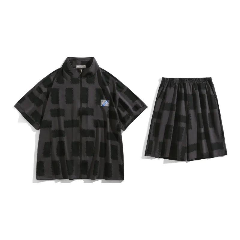 Same Language Pajama Set Men's Purple Grey Shadow Pattern-0