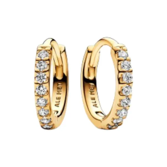 Pandora Cubic Zirconia Gold-Plated Metal Alloy Earrings Unisex Gold-0