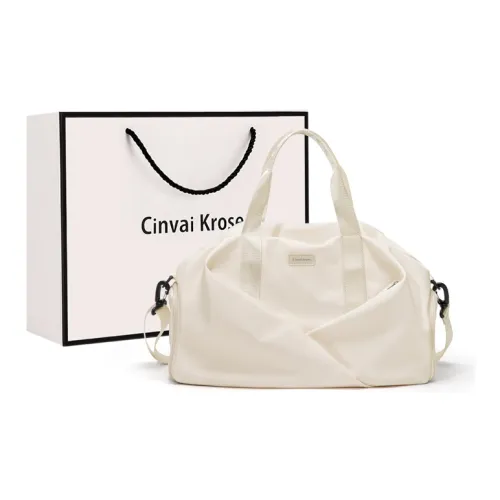 CinvaiKrose Fabric With Synthetic Leather Portable Luggage Bag Sports & Fitness Bag Women's Cream White