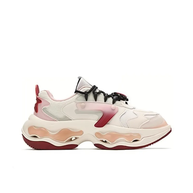 FILA FUSION Anti Slip And Wear Resistant Cushioning Lightweight Low Top Chunky Sneakers Women's White Red-1