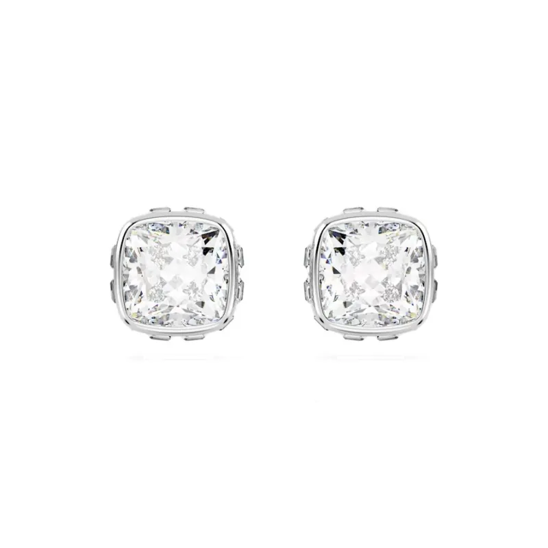 Swarovski Crystal Rhodium-plated Zirconia Stud Earrings Women's Silver-0