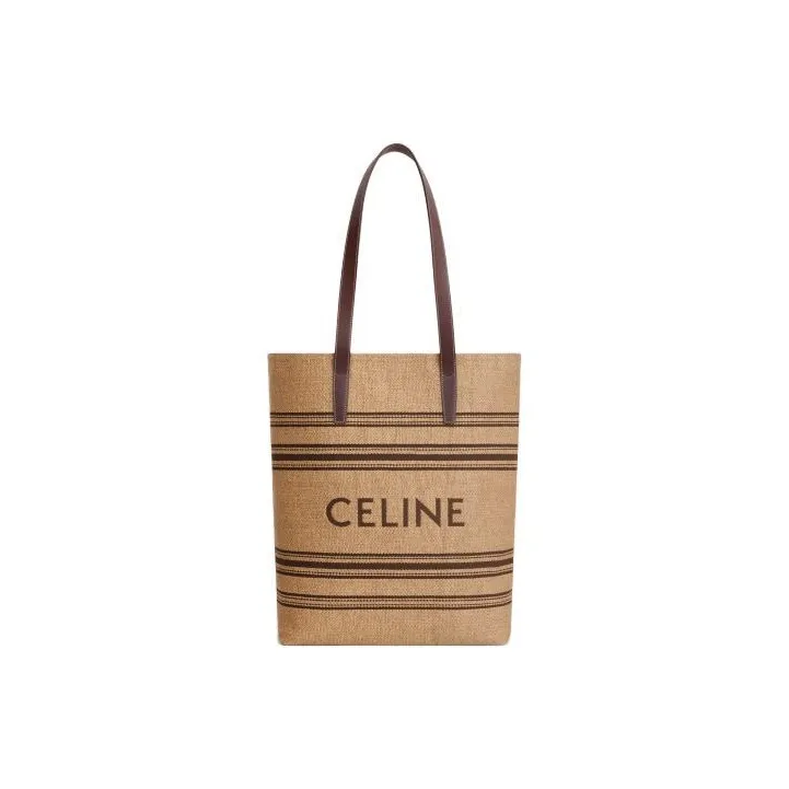 CELINE Fabric With Cow Leather One Shoulder Handbag Men's Natural & Chestnut-2