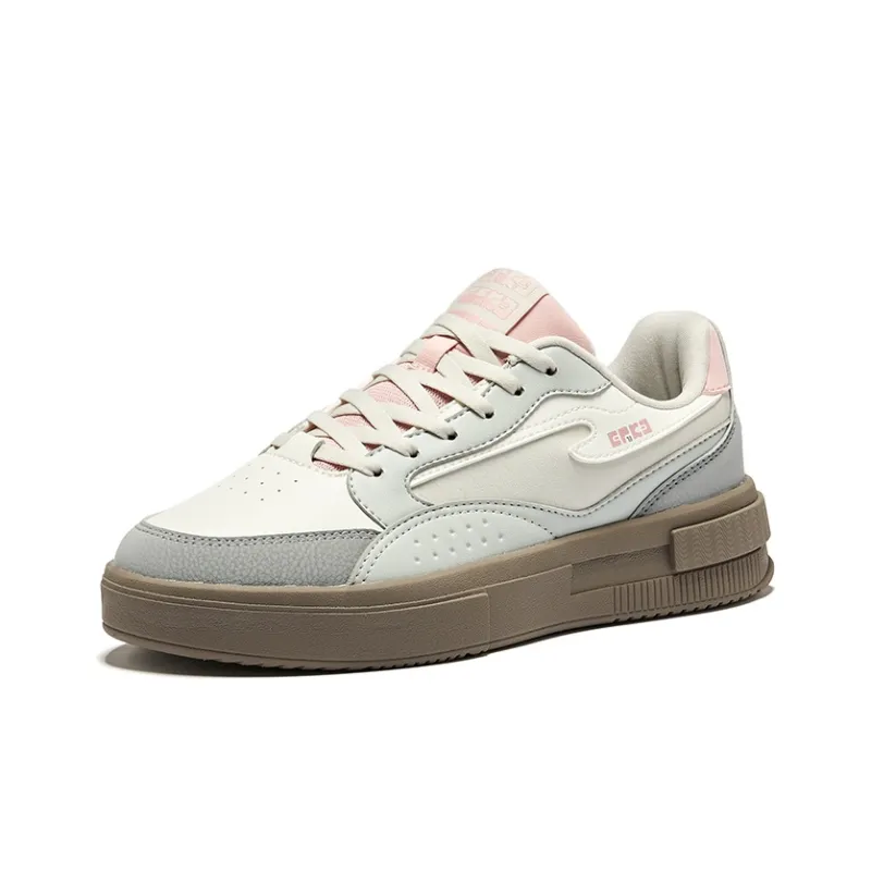 Erke Shocked Anti-Slip Wear-Resistant Low-Top Skateboard Shoes Women's Microcrystal White White Mist Gray-2