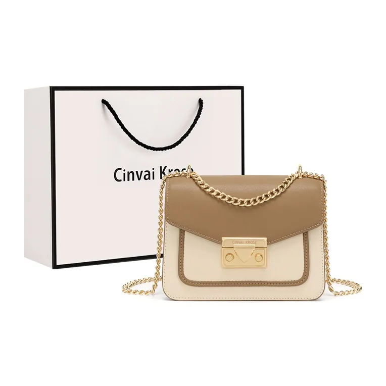 Simvay Clos Cow Leather Patchwork Synthetic Leather Small Square Bag Chain Shoulder Bag Women's-7