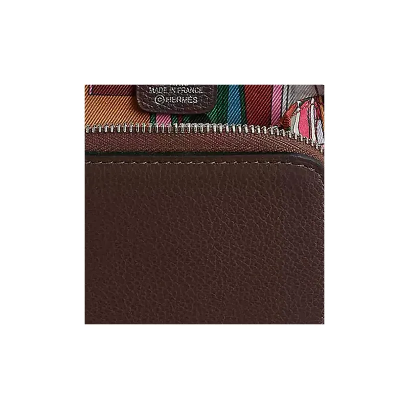HERMES Silk'In Evercolor Calfskin Coin Purse Women's Brown & Multicolor-2