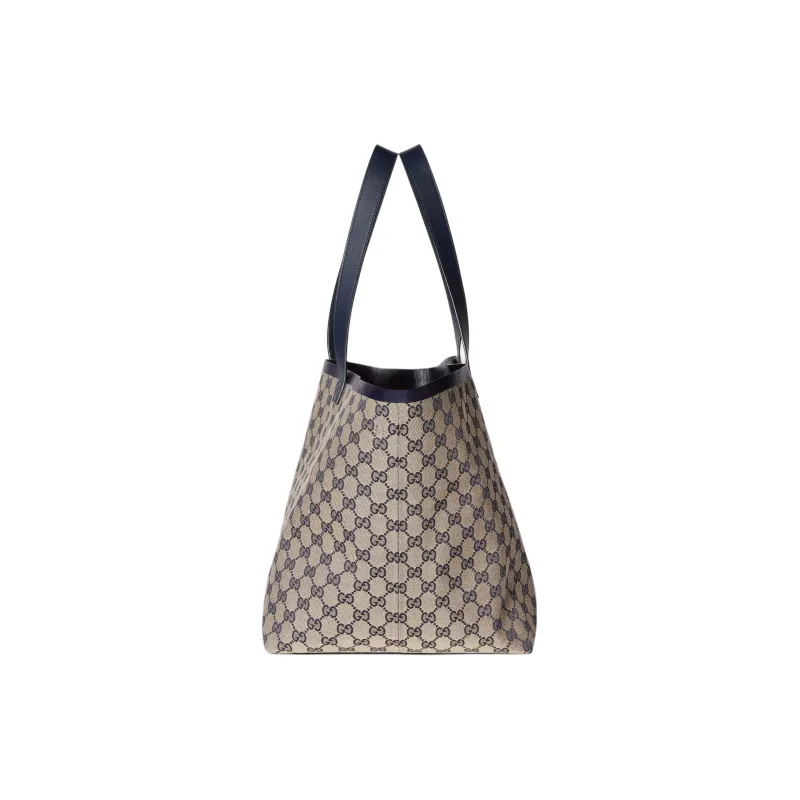 GUCCI Canvas With Leather Trim Canvas Bag Tote Bag Shopping Bag Handbag Medium Size Women's Beige & Blue-3