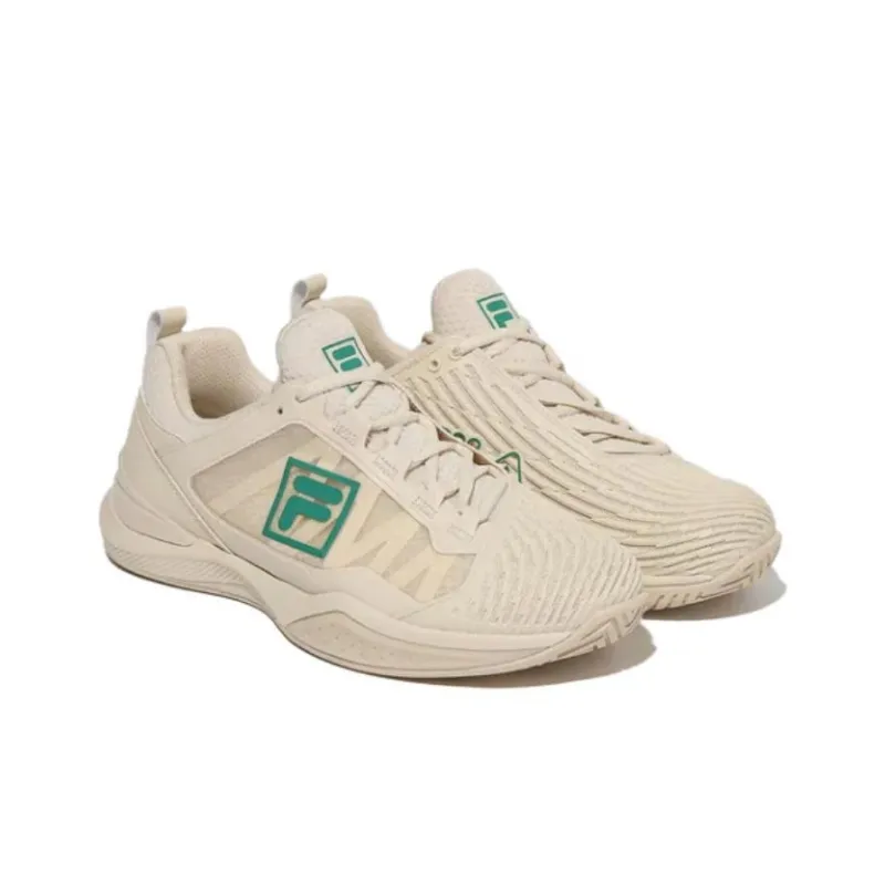 FILA Anti Slip And Wear Resistant Breathable Low Top Tennis Shoes Unisex Beige Green-2