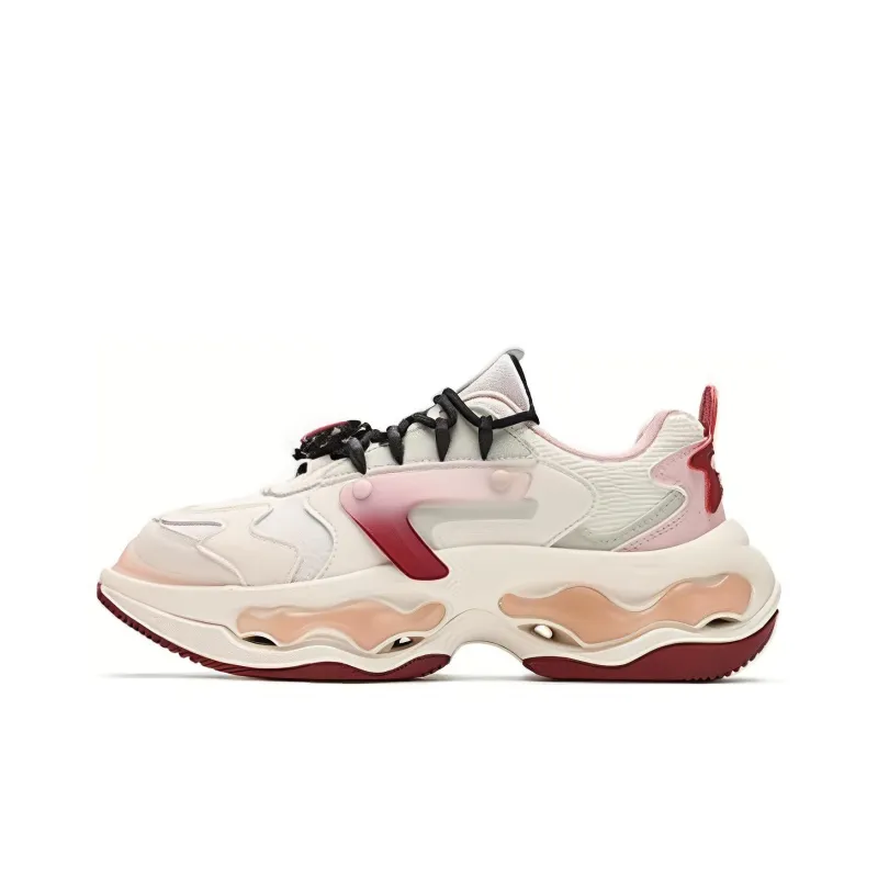 FILA FUSION Anti Slip And Wear Resistant Cushioning Lightweight Low Top Chunky Sneakers Women's White Red-0
