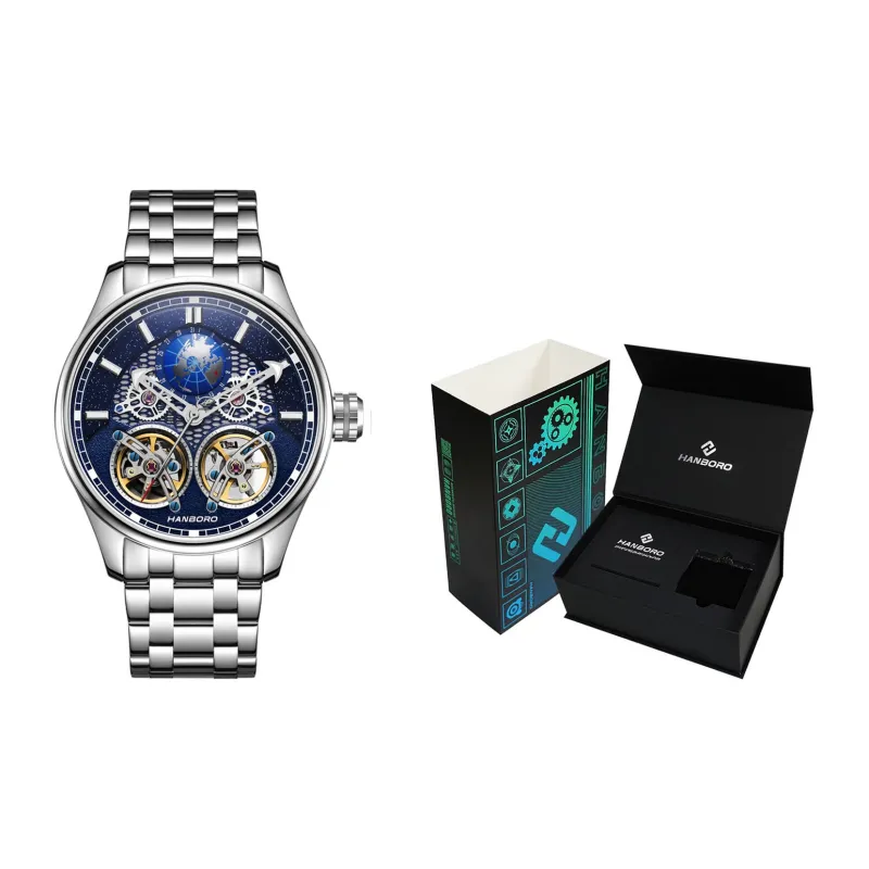 HANBORO Star Collection Automatic Mechanical Movement Watch Men's Watches Blue Dial HBR88821G BLB-1