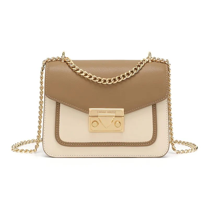 Simvay Clos Cow Leather Patchwork Synthetic Leather Small Square Bag Chain Shoulder Bag Women's-8