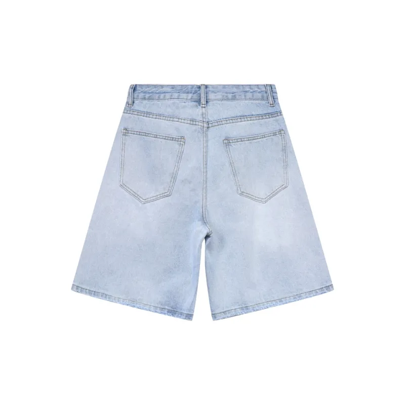 Voguo Relay 2024 Summer Solid Color Denim Shorts Unisex Moon White Blue-1
